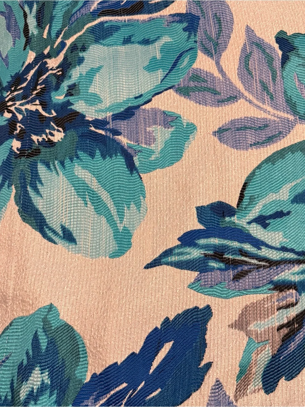 Pier 1 Imports Curtain Panel Hidden Tab Top Blue Floral Brocade 50x84” Lined